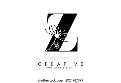 Z letter logo design with elegant and abstract flowers vector illustration. Creative icon with letter Z.