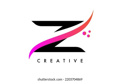 Z Letter Logo Design mit elegantem, kreativem Swoosh und Dots Vector. Modernes Z-Buchstabensymbol mit Kurzwahlschnitt und minimalistischer Look Vektor Illustration.