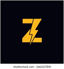 Z Letter Logo Design With Lighting Thunder Bolt. Electric Bolt Letter Logo Vector Illustration.