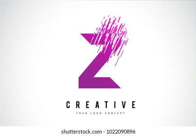 Z Letter Logo Design with Purple Colors and Shattered Creative Particle Lines.