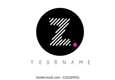 Z Letter Logo Design with White Lines and Black Circle Vector Illustration