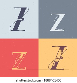 Z letter logo with elegant line decoration. Four style serif font set. Vector vintage icon perfect to use in any alcohol labels, glamour posters, luxury identity, etc.