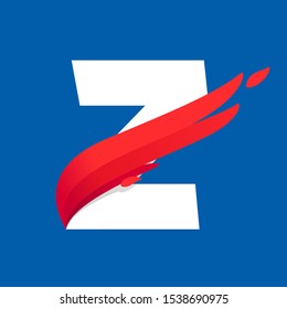 Z letter logo with fast speed red bird wing. Typeface, vector design template elements for sport team, shipping, travel etc.