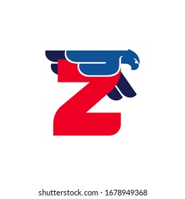 Z letter logo with flying eagle. Vector oblique font perfect for sport labels, army posters and fast delivery identity, etc.