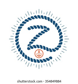 Z letter logo formed by rope with compass star and anchor. Vector design template elements for your application or corporate identity.