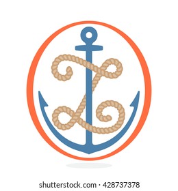 Z letter logo formed by rope with an anchor. Vintage badge can be used for a print on fabric, emblem and design elements. 