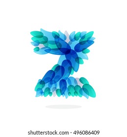Z letter logo formed by blue water splashes. Droplet pattern. Vector ecology elements for posters, t-shirts and cards.