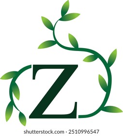 Z Letter Logo. Green Color. Leaf Style - Vector