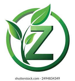 Z Letter Logo Green Leaf Plant Nature Farm Business Company Vector Logo Design