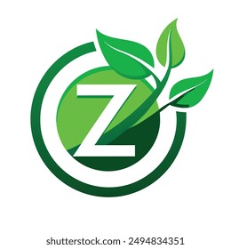 Z Letter Logo Green Leaf Plant Nature Farm Business Company Vector Logo Design