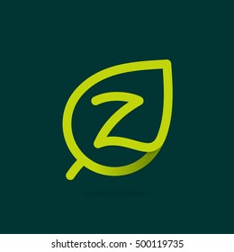 Z letter logo in green leaf. Line style icon. Vector ecology elements for posters, t-shirts and cards.