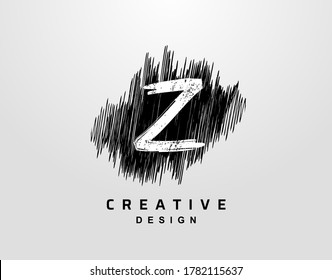 Z Letter Logo With Grunge Hand drawn Line Element. Vector Urban grunge style design elements