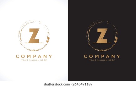 Z Letter Logo With Grunge Round Shape. Modern Unique Creative Z Logo Design Vector Template. Elegant Identity Design In  Gold Color.