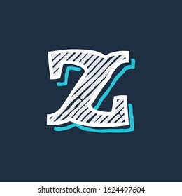 Z letter logo hand drawn in victorian style with hatching and line shadow. Vector serif font for barber shop labels, education posters and identity decoration.