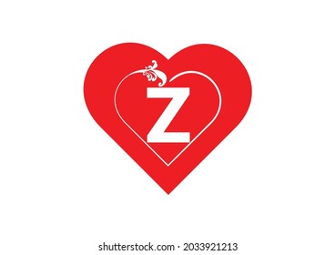 Z letter logo with heart icon, valentines day design template