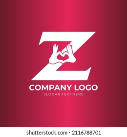 Z letter logo with heart icon, valentines day concept