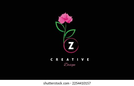 Z letter logo icon green and pink stroke color premium vector elegant design on black background.