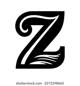 Z letter logo icon silhouette vector illustration design on white background. Z letter curve.