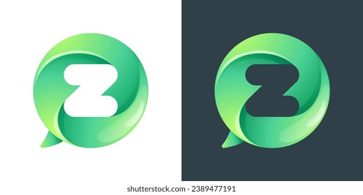 Z letter logo inside speech bubble with swirl pattern. Negative space style icon. Colorful gradient emblem for your social media app, call center, online message, feedback icon, telemarketing screen.