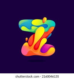 Z letter logo with juice splash, waves, and drops. Multicolor icon with glow and gradients. Perfect for positive art, children design, vibrant advertising, juice packaging, colorful identity.