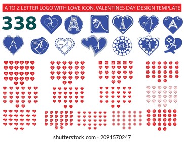 A to Z letter logo with love icon, valentines day design template bundle