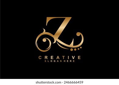 Z letter logo with luxury gold floral ornament. Z monogram logo, Z typography. suitable for business logos, companies, beauty, fashion, boutiques, etc