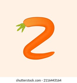 Z letter logo made of carrot. Vector hand made organic vegatable font. Useful for vegatable logo, ecology and organic elements, vegan identity etc.