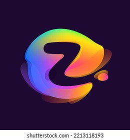 Z letter logo in multicolor gradient splash blot. Negative space splash icon. Motion style rainbow glossy emblem. Perfect for cute app, modern nightlife design, vibrant advertising.