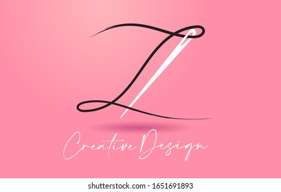 Logotipo de letra Z con imagen de vectores de diseño creativo de aguja y rosca.