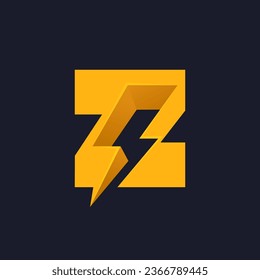 Z letter logo with negative space lightning. Flash vector monogram. Electric bolt icon. Perfect type for energy labels, superhero t-shirt print, rock music posters, delivery art, electromobile adv.