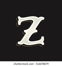 Z letter logo with old serif on the dark background. Vintage vector typeface for labels, headlines, posters, cards etc.