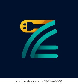 Z letter logo with plug cable inside. Vector typeface for electric car identity, technology headlines, charging posters etc.