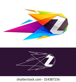 Z letter logo with polygonal comet. 