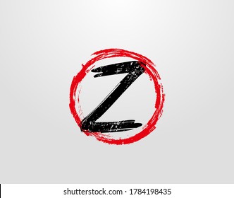 Z Letter Logo With Red Circle Grunge Splatter Element. Retro Z logo design template.