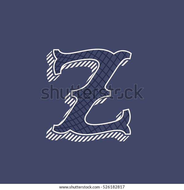 Z\
letter logo in retro money style with line pattern and shadow. Slab\
serif type. Vintage vector font for labels and\
posters.