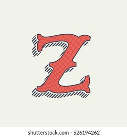 Z letter logo. Retro western alphabet with line texture. Slab serif font. Vector vintage typography for your posters, sportswear, club t-shirt, banner, etc.