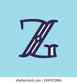 Z letter logo in slab serif retro style with grunge texture. Vector font for your fashion poster, jewelry badge, vintage banner, boutique card etc.