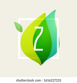 Z letter logo in square frame at green leaves watercolor background. Vector ecology typeface for botanical labels, floral headlines, recycle posters, organic cards etc.