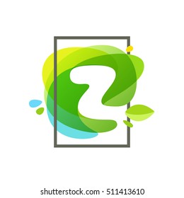 Z letter logo in square frame at green watercolor splash background. Vector ecology typography for your posters, invitations, cards. 