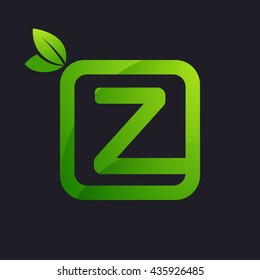 Z letter logo in square and green leaves. 