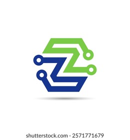 Z Letter Logo and Technology. Can be used for Z, N or S Initial Company. Green Blue Logo.