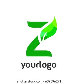Z Letter logo. Vector green alphabet set of eco letters logo with leaves