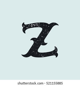 Z letter logo. Vintage decorative slab serif with rough grunge texture. Vector font for western, sport or historical labels, posters etc.