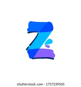 Z letter logo with water drops and waves. Handwritten with a felt-tip pen. Vector bold marker font can be used for washing labels, healthcare headlines, pure posters, ecology cards etc.
