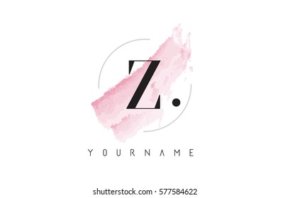 Z Letter Logo with Watercolor Pastel Aquarella Brush Stroke and Circular Rounded Design. 