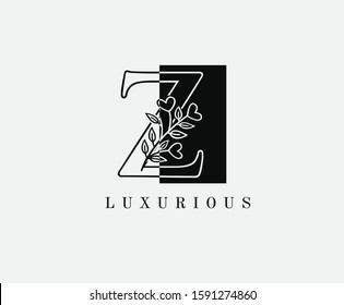 Z Letter Luxury Vintage Logo. Minimalist Z With Hand Drawn Leaves Shape design perfect for fashion, Jewelry, Beauty Salon, Cosmetics, Spa, Hotel and Restaurant Logo. 