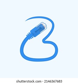 Z letter made blue network cable. Vector ethernet rj45 digital cable design font for technology logo and headlines, digital logo, electrick bussines corporate identity and more