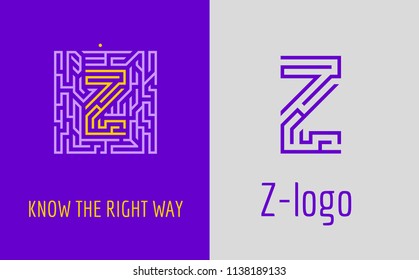 Z letter maze. Creative logo for corporate identity of company: letter Z. The logo symbolizes labyrinth, choice of right path, solutions. Suitable for consulting, financial, construction.