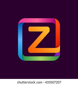 Z letter neon logo in square. 