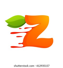 Z letter with orange juice drops and leaves. Vector design template elements for your application or corporate identity.
